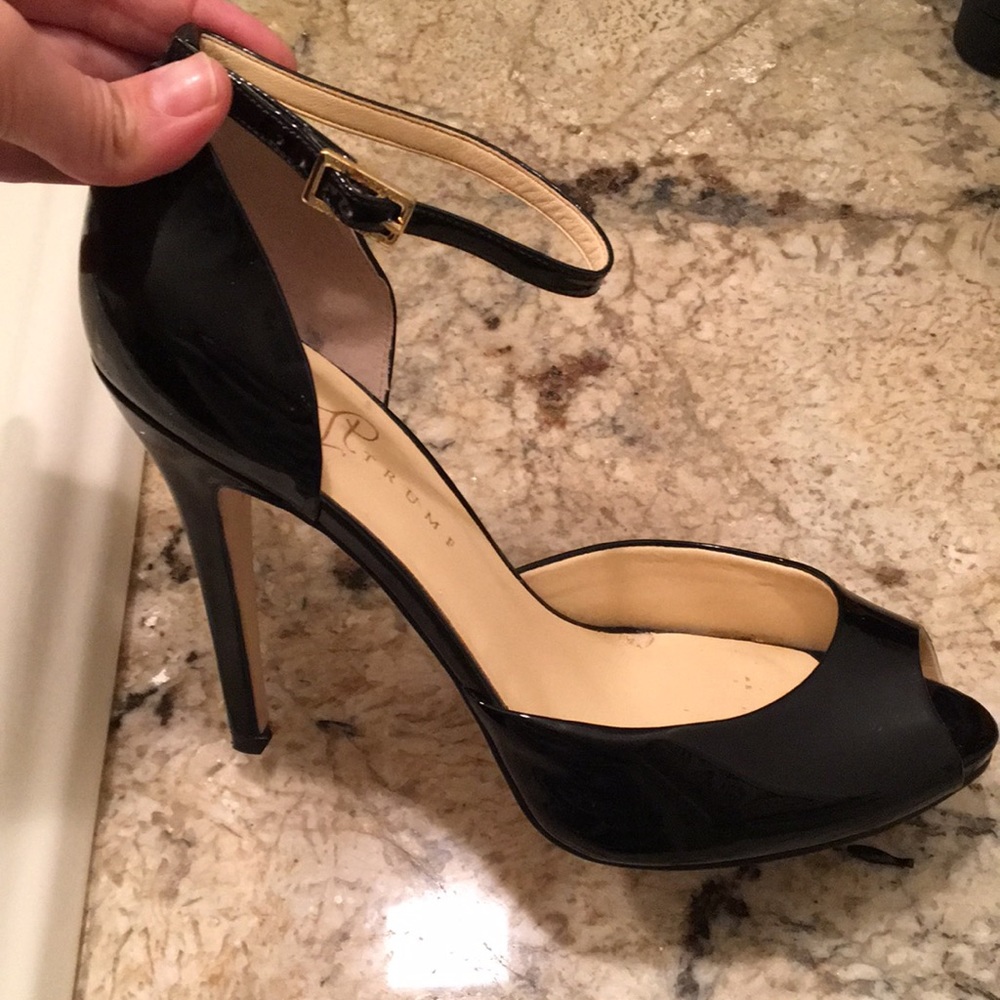 Patent Genuine Leather peep toe heels.